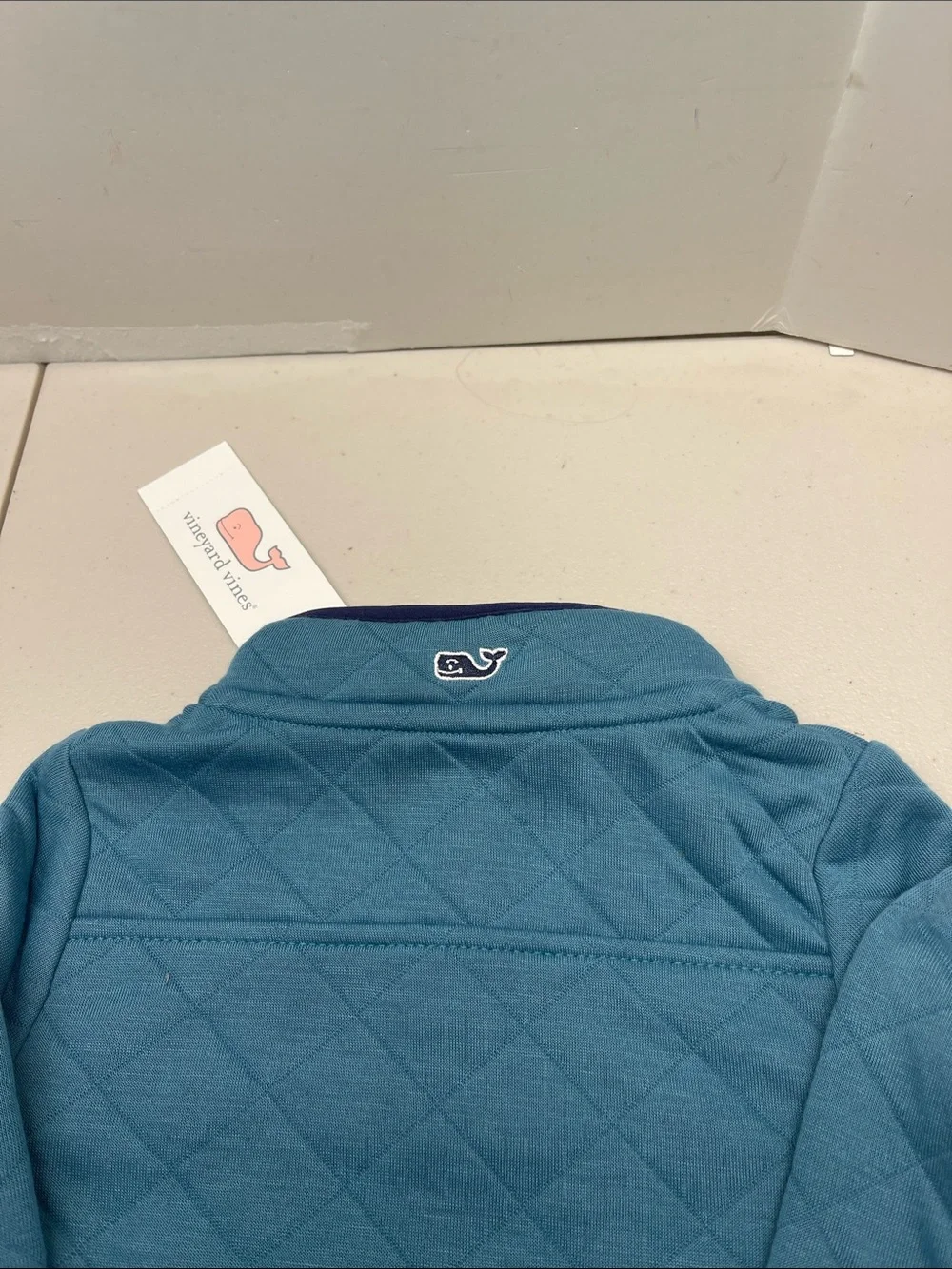 Vineyard Vines Toddler Quilted Long-Sleeve Pullover - Teal with Navy Trim